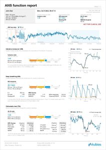 Autonomic nervous system (ANS) function analysis report (Kubios HRV Scientific)