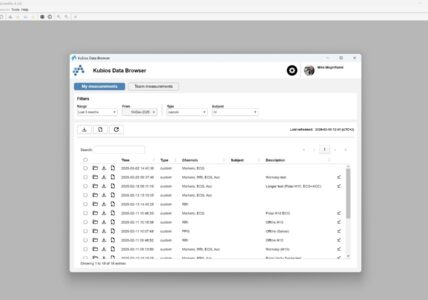 Kubios HRV Scientific and the data browser to manage measurements made with Kubios HRV app