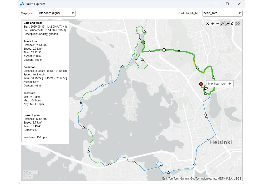 Kubios HRV Team Readiness training analysis - route